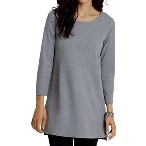 J. Jill Ponte Tunic 3/4 Sleeves Boat Neck Grey Casual Long Small Side Slit Sz M